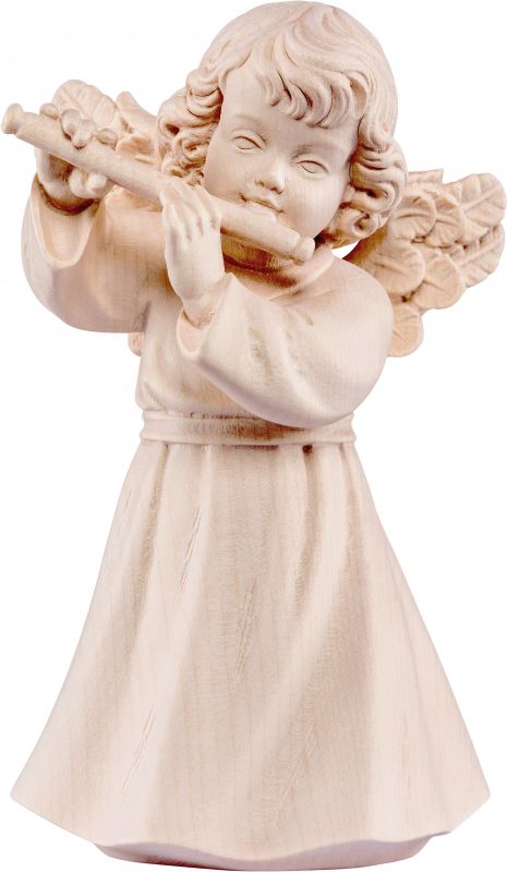 statua dell'angioletto con flauto traverso, linea da 28 cm, in legno naturale, collezione angeli sissi - demetz deur