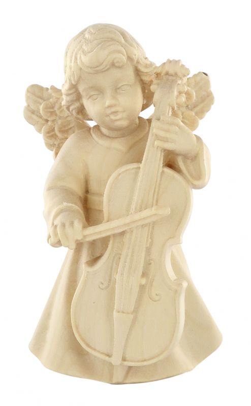 statuina dell'angioletto con violoncello, linea da 10 cm, in legno naturale, collezione angeli sissi - demetz deur