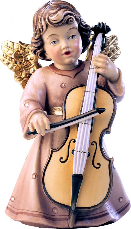 statuina dell'angioletto con violoncello, linea da 14 cm, in legno dipinto a mano, collezione angeli sissi - demetz deur