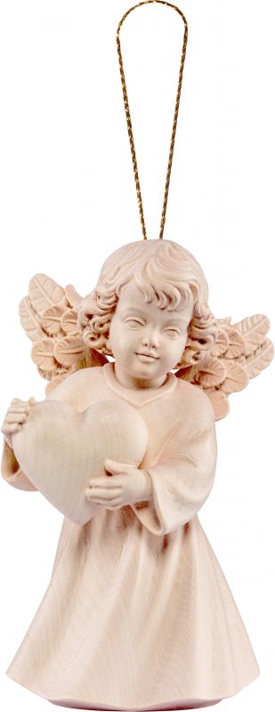 angelo sissi con cuore da appendere - demetz - deur - statua in legno dipinta a mano. altezza pari a 5 cm.
