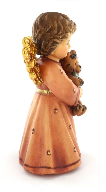 statuina dell'angioletto con orsacchiotto, linea da 10 cm, in legno dipinto a mano, collezione angeli sissi - demetz deur
