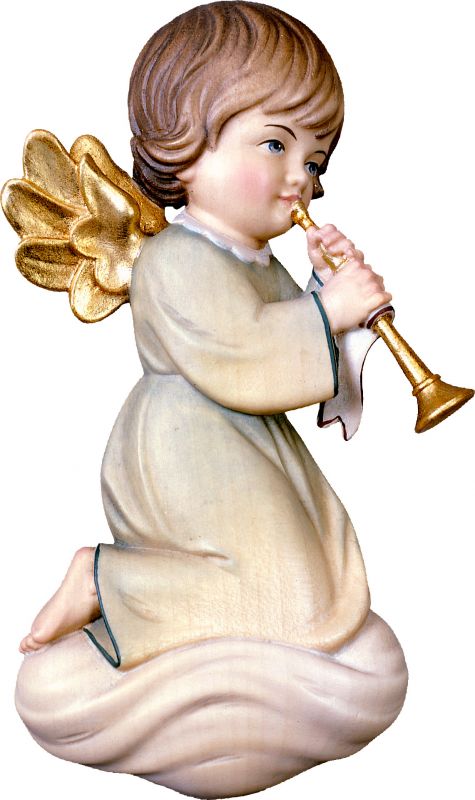 angelo pitti con trombone - demetz - deur - statua in legno dipinta a mano. altezza pari a 17 cm.