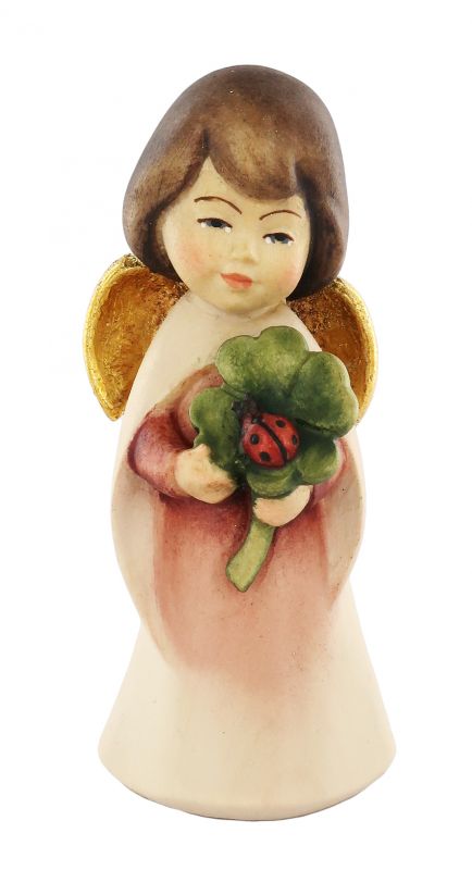 statuina dell'angioletto con quadrifoglio, linea da 11 cm, in legno dipinto a mano, collezione angeli sognatori - demetz deur