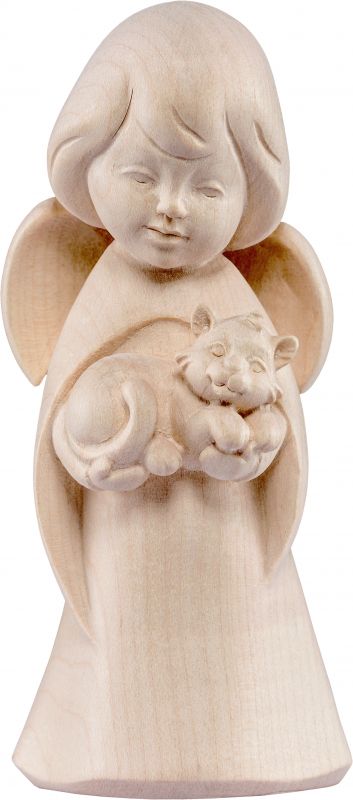 statuina dell'angioletto con gattino, linea da 6 cm, in legno naturale, collezione angeli sognatori - demetz deur