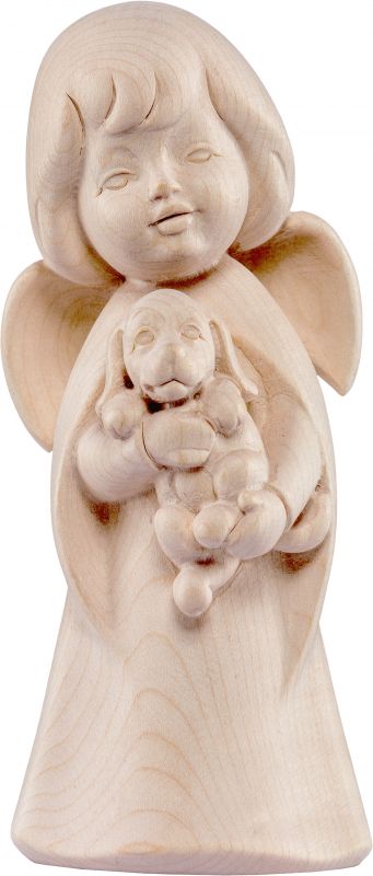 statuina dell'angioletto con cagnolino, linea da 8 cm, in legno naturale, collezione angeli sognatori - demetz deur