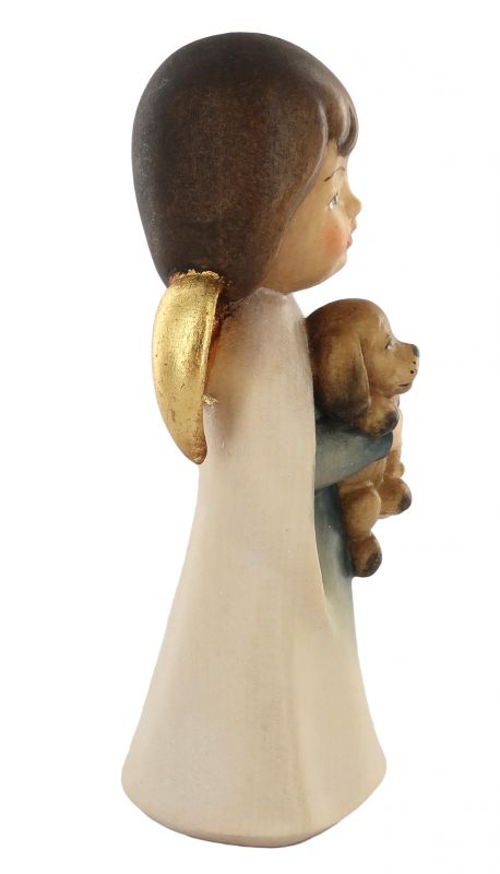 statuina dell'angioletto con cagnolino, linea da 11 cm, in legno dipinto a mano, collezione angeli sognatori - demetz deur