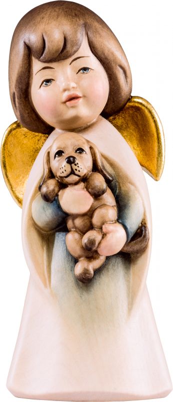 angelo sognatore con cagnolino - demetz - deur - statua in legno dipinta a mano. altezza pari a 9 cm.