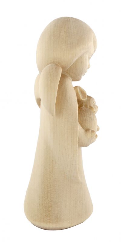 statuina dell'angioletto con coniglietto, linea da 11 cm, in legno naturale, collezione angeli sognatori - demetz deur