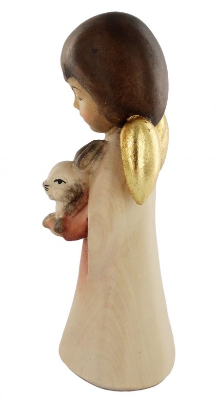 statuina dell'angioletto con coniglietto, linea da 11 cm, in legno dipinto a mano, collezione angeli sognatori - demetz deur