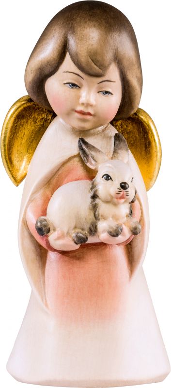 angelo sognatore con coniglietto - demetz - deur - statua in legno dipinta a mano. altezza pari a 16 cm.