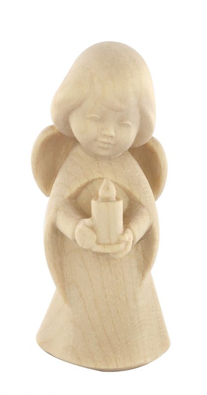 statuina dell'angioletto con candela, linea da 6 cm, in legno naturale, collezione angeli sognatori - demetz deur