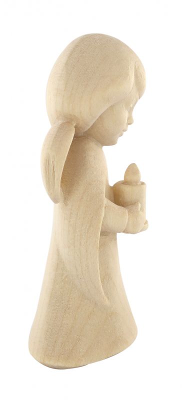statuina dell'angioletto con candela, linea da 6 cm, in legno naturale, collezione angeli sognatori - demetz deur