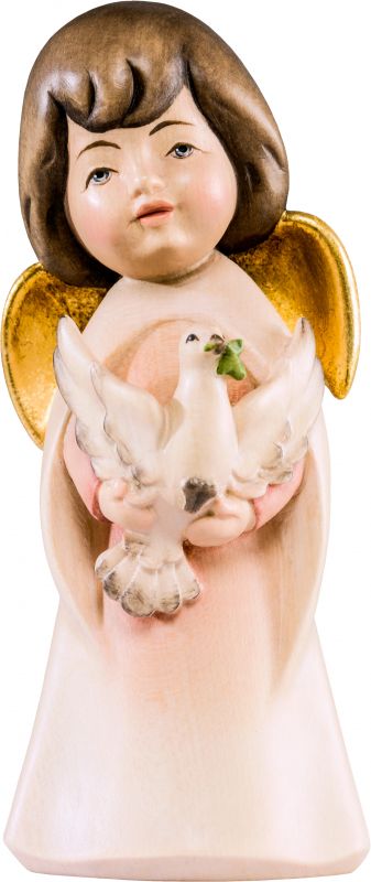 statuina dell'angioletto con colomba, linea da 8 cm, in legno dipinto a mano, collezione angeli sognatori - demetz deur