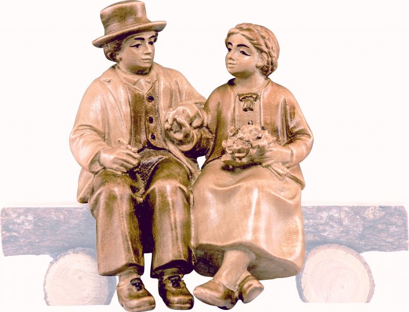 coppia in costume b.k. - demetz - deur - statua in legno dipinta a mano. altezza pari a 15 cm.