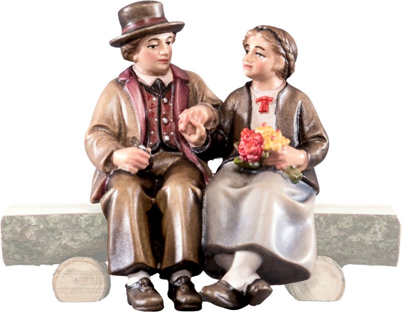 coppia in costume b.k. - demetz - deur - statua in legno dipinta a mano. altezza pari a 18 cm.