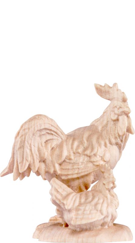 gruppo gallo con gallina b.k. - demetz - deur - statua in legno dipinta a mano. altezza pari a 15 cm.