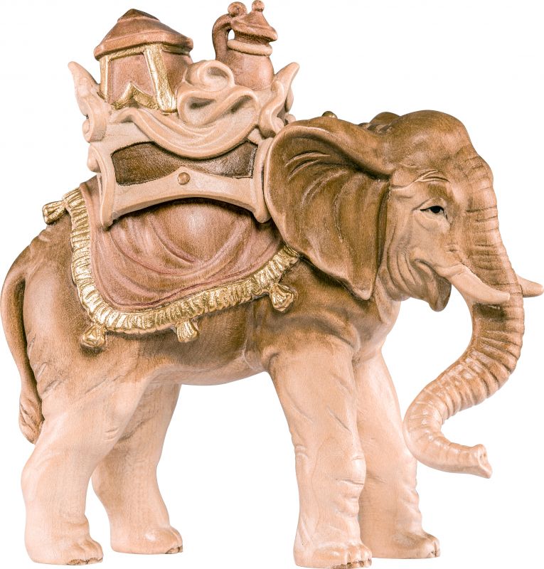 elefante con carico b.k. - demetz - deur - statua in legno dipinta a mano. altezza pari a 15 cm.