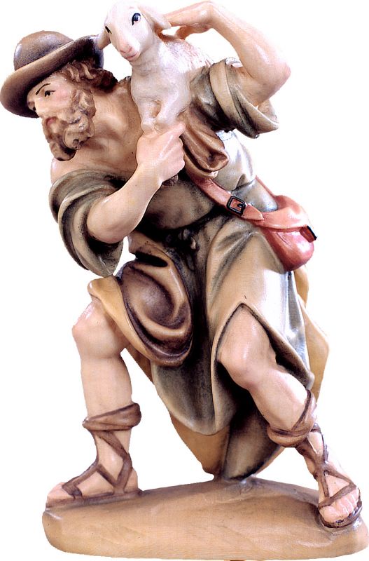 pastore con pecora d.k. - demetz - deur - statua in legno dipinta a mano. altezza pari a 20 cm.
