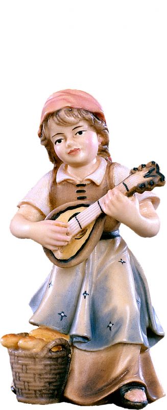 bimba con mandolino d.k. - demetz - deur - statua in legno dipinta a mano. altezza pari a 14 cm.
