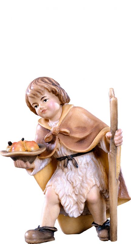 bimbo con frutta d.k. - demetz - deur - statua in legno dipinta a mano. altezza pari a 20 cm.