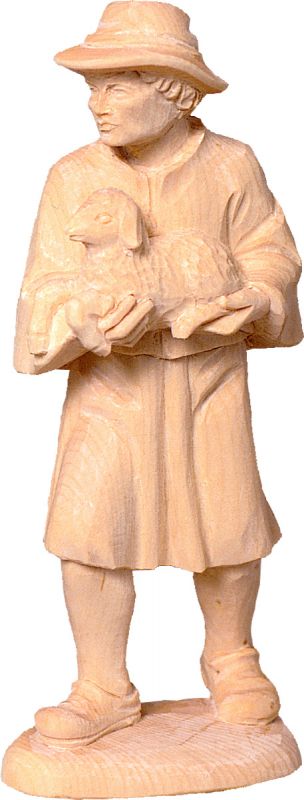 pastore con agnello t.k. - demetz - deur - statua in legno dipinta a mano. altezza pari a 15 cm.