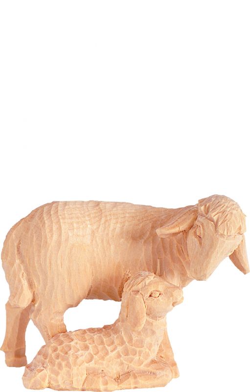 pecora con agnello t.k. - demetz - deur - statua in legno dipinta a mano. altezza pari a 18 cm.