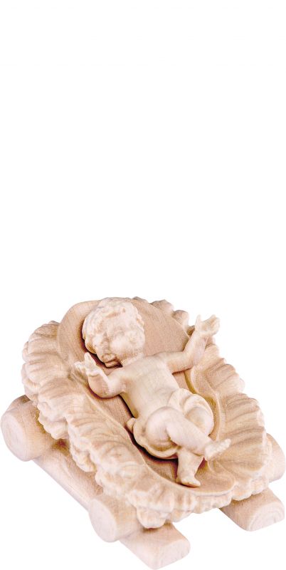 gesù bambino con culla h.k. - demetz - deur - statua in legno dipinta a mano. altezza pari a 9 cm.