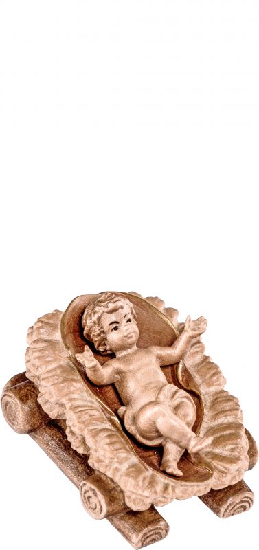 gesù bambino con culla h.k. - demetz - deur - statua in legno dipinta a mano. altezza pari a 42 cm.