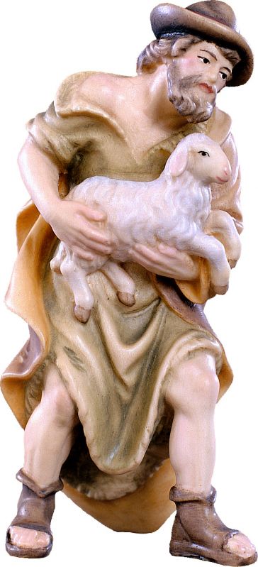 pastore con pecora h.k. - demetz - deur - statua in legno dipinta a mano. altezza pari a 18 cm.