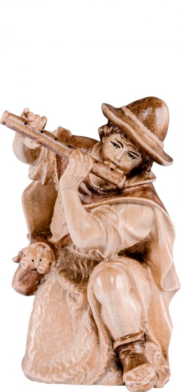pastore inginocchiato h.k. - demetz - deur - statua in legno dipinta a mano. altezza pari a 15 cm.