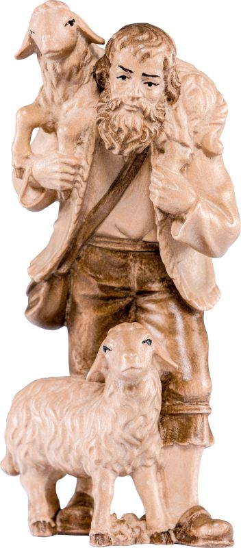 pastore con 2 pecore h.k. - demetz - deur - statua in legno dipinta a mano. altezza pari a 15 cm.
