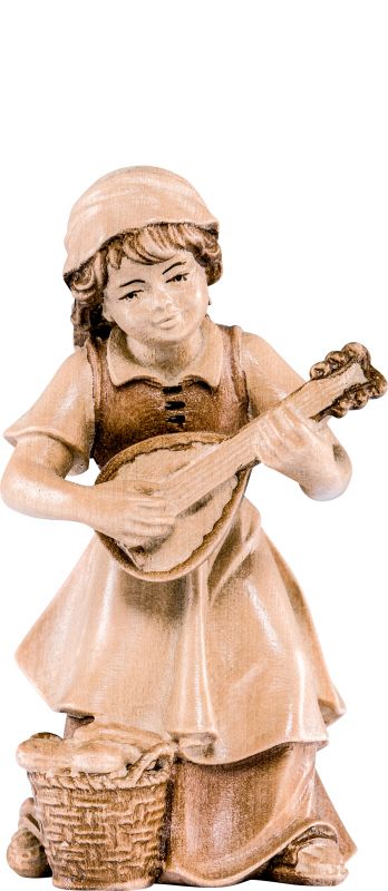 bimba con mandolino h.k. - demetz - deur - statua in legno dipinta a mano. altezza pari a 9 cm.
