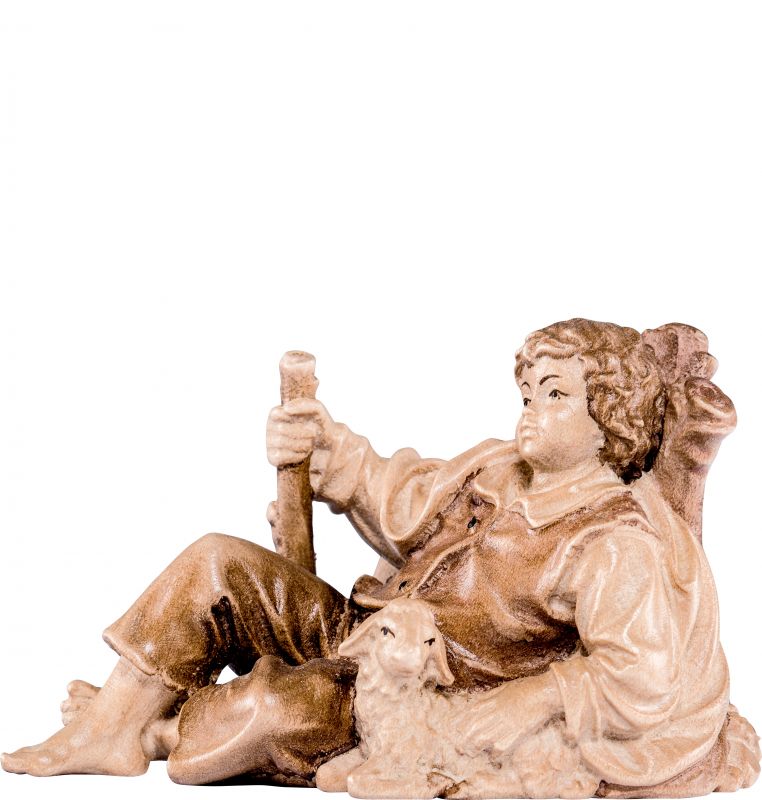 fanciullo sdraiato h.k. - demetz - deur - statua in legno dipinta a mano. altezza pari a 42 cm.