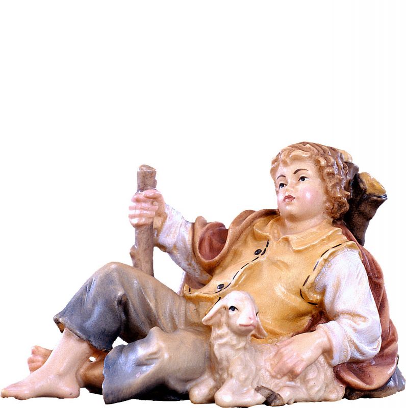 fanciullo sdraiato h.k. - demetz - deur - statua in legno dipinta a mano. altezza pari a 18 cm.