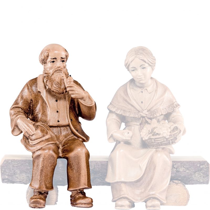 nonno seduto h.k. - demetz - deur - statua in legno dipinta a mano. altezza pari a 11 cm.