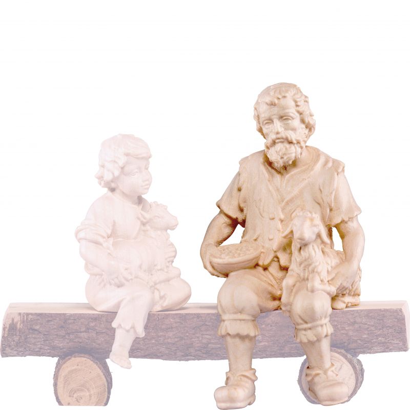 pastore seduto con agnello h.k. - demetz - deur - statua in legno dipinta a mano. altezza pari a 9 cm.