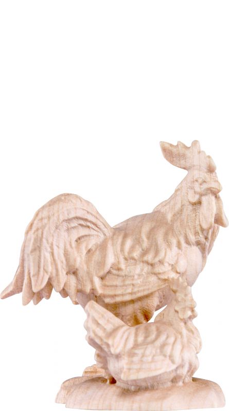 gruppo gallo con gallina h.k. - demetz - deur - statua in legno dipinta a mano. altezza pari a 15 cm.