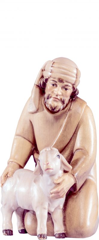 pastore inginocchiato artis - demetz - deur - statua in legno dipinta a mano. altezza pari a 30 cm.