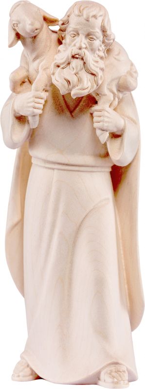 pastore con pecora in spalla artis - demetz - deur - statua in legno dipinta a mano. altezza pari a 60 cm.