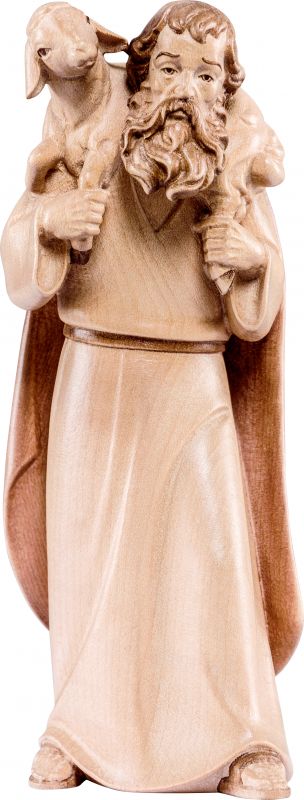 pastore con pecora in spalla artis - demetz - deur - statua in legno dipinta a mano. altezza pari a 60 cm.