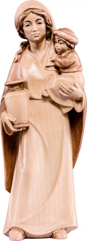 pastorella con bambino artis - demetz - deur - statua in legno dipinta a mano. altezza pari a 15 cm.
