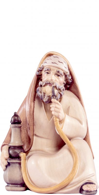 pastore seduto con shisha artis - demetz - deur - statua in legno dipinta a mano. altezza pari a 20 cm.