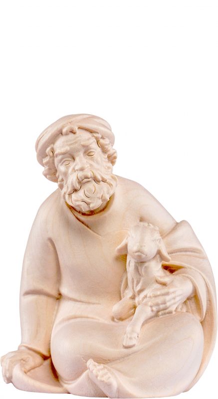 pastore seduto con agnello artis - demetz - deur - statua in legno dipinta a mano. altezza pari a 15 cm.