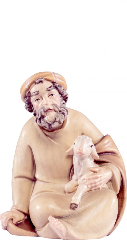 pastore seduto con agnello artis - demetz - deur - statua in legno dipinta a mano. altezza pari a 60 cm.