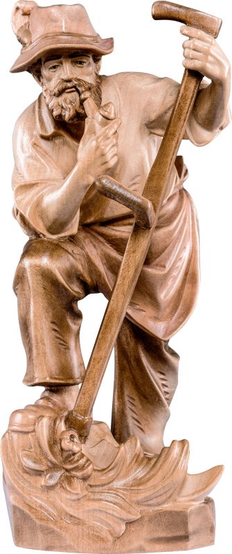 contadino con falce - demetz - deur - statua in legno dipinta a mano. altezza pari a 10 cm.