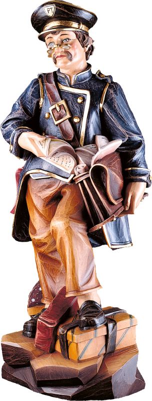 postino - demetz - deur - statua in legno dipinta a mano. altezza pari a 30 cm.