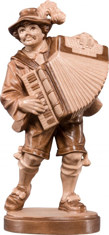 musicista con fisarmonica - demetz - deur - statua in legno dipinta a mano. altezza pari a 10 cm.
