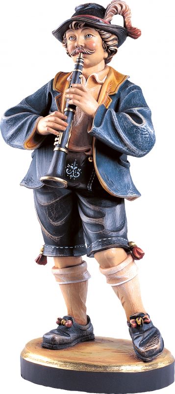 musicista con clarinetto - demetz - deur - statua in legno dipinta a mano. altezza pari a 8 cm.