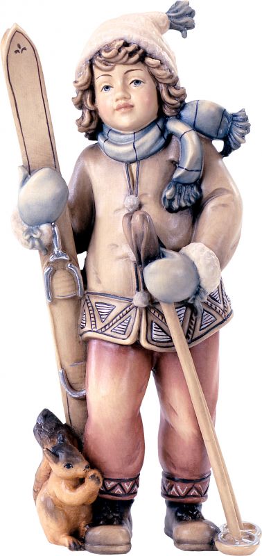 ragazza con sci - demetz - deur - statua in legno dipinta a mano. altezza pari a 30 cm.