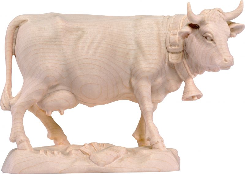 mucca pezzata simmental - demetz - deur - statua in legno dipinta a mano. altezza pari a 22 cm.